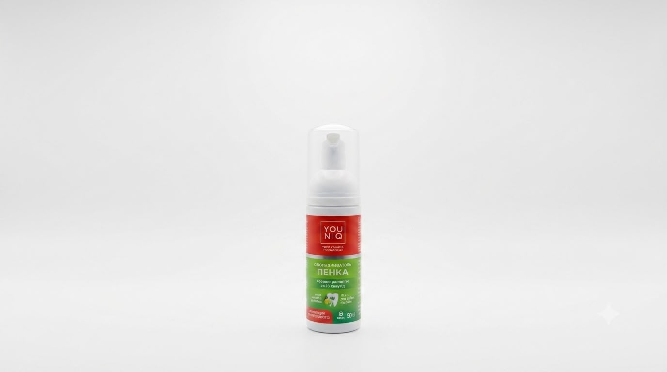 Ağız boşluğu üçün təmizləyici köpük YOUNIQ®  "Kompleks Qulluq" Limon-Laym dadı ilə, 50 ml